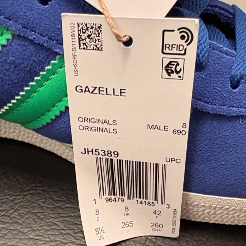 New Men’s Adidas Gazelle Royal Blue with Green Stripes Sneakers Shoes Size 8 1/2 - Picture 7 of 7